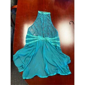 Seven ‘Til Midnight Teal Green Mesh & Lace Halter Neck Babydoll Sz 3X/4X Sz 20 E